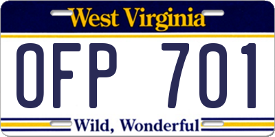 WV license plate OFP701