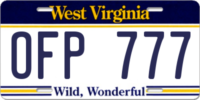 WV license plate OFP777