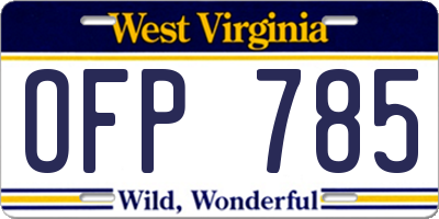 WV license plate OFP785