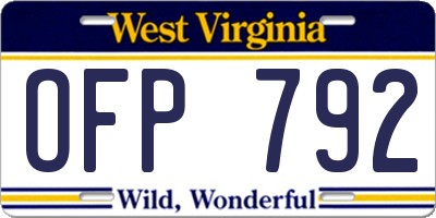WV license plate OFP792