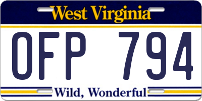 WV license plate OFP794