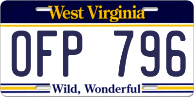 WV license plate OFP796