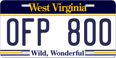 WV license plate OFP800