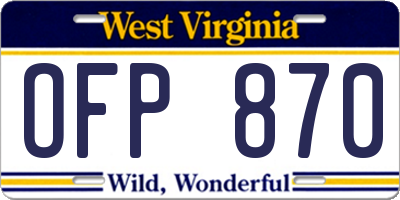 WV license plate OFP870
