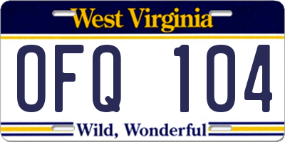 WV license plate OFQ104