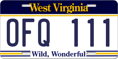 WV license plate OFQ111