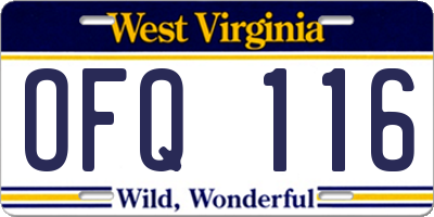 WV license plate OFQ116