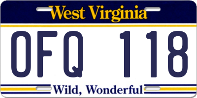 WV license plate OFQ118