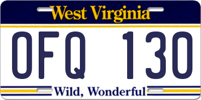 WV license plate OFQ130