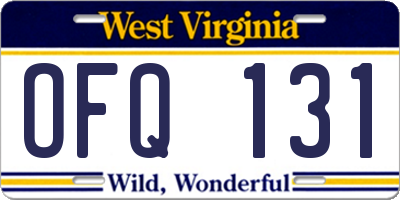 WV license plate OFQ131