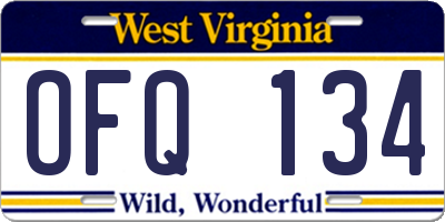WV license plate OFQ134