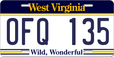 WV license plate OFQ135