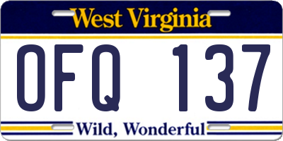 WV license plate OFQ137