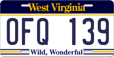 WV license plate OFQ139