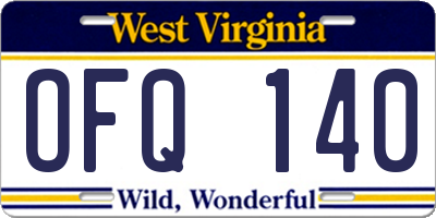 WV license plate OFQ140