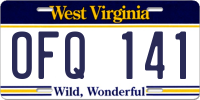 WV license plate OFQ141