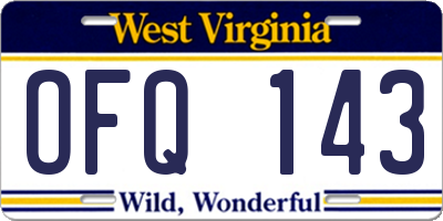 WV license plate OFQ143