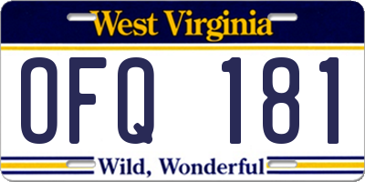 WV license plate OFQ181