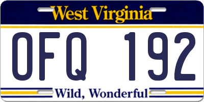 WV license plate OFQ192