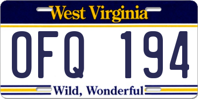 WV license plate OFQ194
