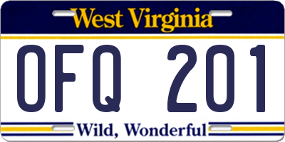 WV license plate OFQ201
