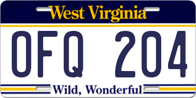 WV license plate OFQ204