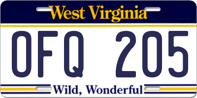 WV license plate OFQ205