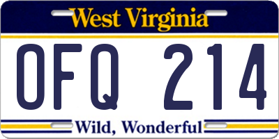 WV license plate OFQ214