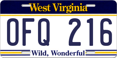 WV license plate OFQ216