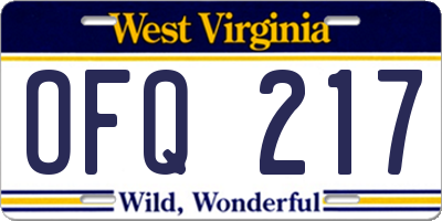 WV license plate OFQ217