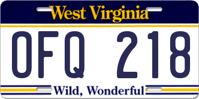 WV license plate OFQ218