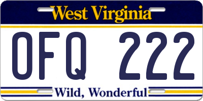 WV license plate OFQ222
