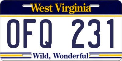 WV license plate OFQ231
