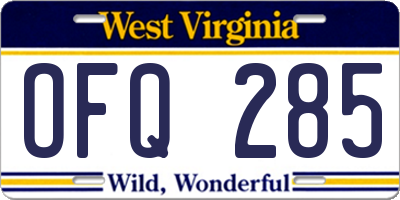 WV license plate OFQ285