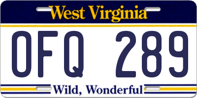 WV license plate OFQ289