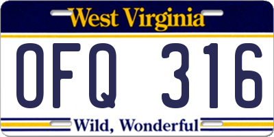 WV license plate OFQ316