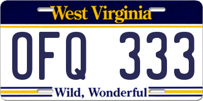 WV license plate OFQ333