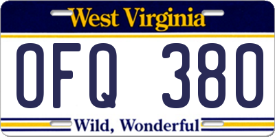 WV license plate OFQ380