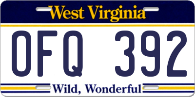 WV license plate OFQ392