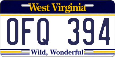 WV license plate OFQ394