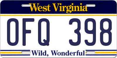 WV license plate OFQ398