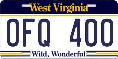 WV license plate OFQ400