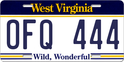 WV license plate OFQ444