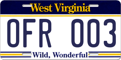 WV license plate OFR003