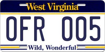 WV license plate OFR005