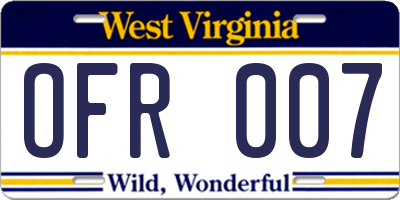 WV license plate OFR007