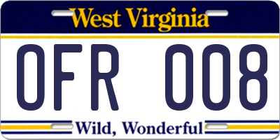 WV license plate OFR008