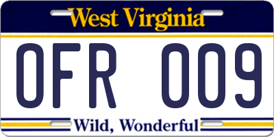 WV license plate OFR009