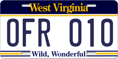 WV license plate OFR010