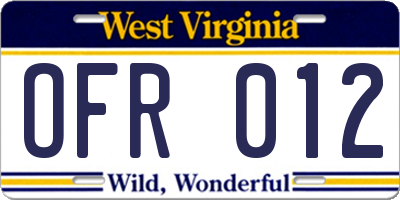 WV license plate OFR012